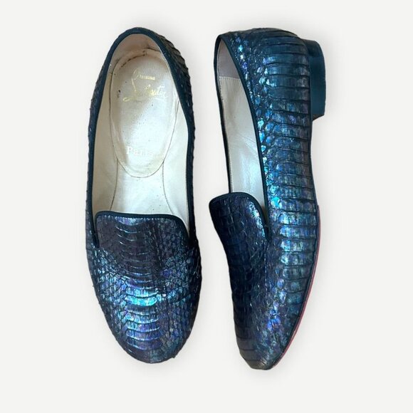CHRISTIAN LOUBOUTIN Iridescent Python Loafers 36 6 Blue Flats Metallic - Picture 7 of 12